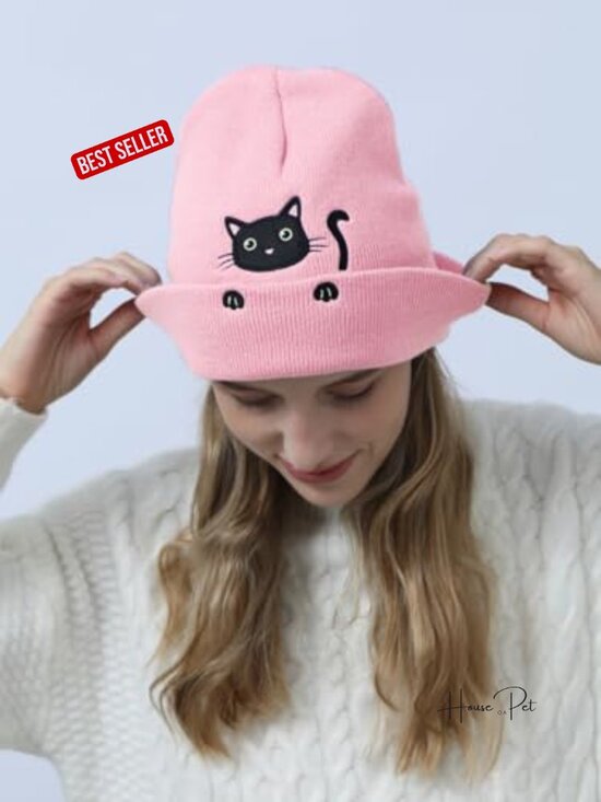 Cat Beanie Cute Knitted Hat Winter Warm Cat Lover Gift Accessory main image 6